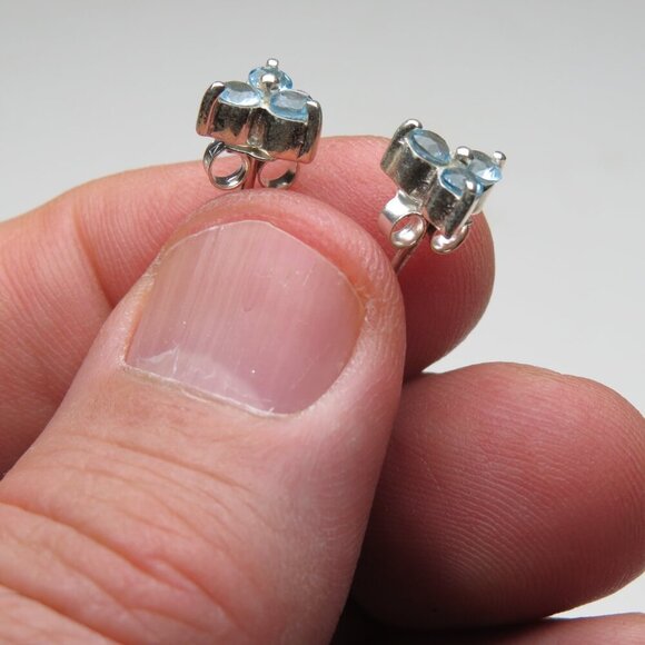 925 Sterling Silver Genuine Light Blue Topaz Round Vintage  *925 Sterling Silver Genuine Topaz Earring Studs